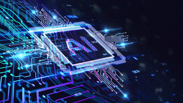 Illustration of an AI processor chip with circuit connections